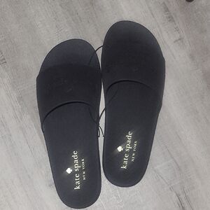 Kate Spade Black Slide Sandals with Gold Logo Size 10
